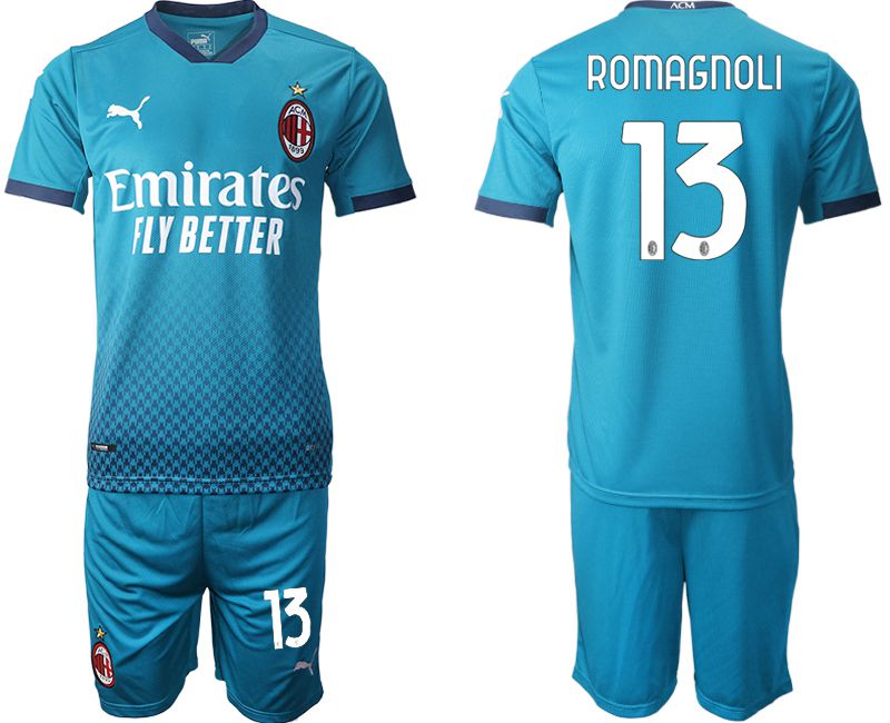 Men 2020-2021 club AC milan away #13 blue Soccer Jerseys